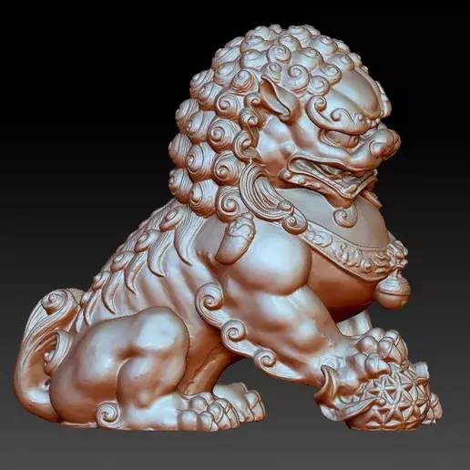 Chinese Guardian Lion Statue Dog Dragon 3D Model  3D model_0