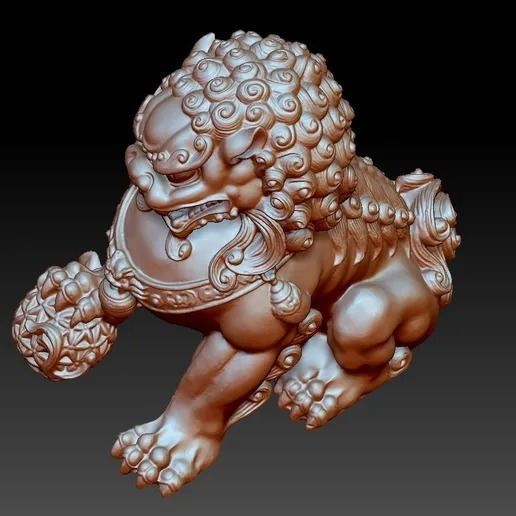 Chinese Guardian Lion Statue Dog Dragon 3D Model  3D model_2