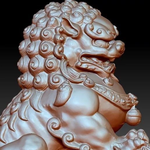 Chinese Guardian Lion Statue Dog Dragon 3D Model  3D model_4