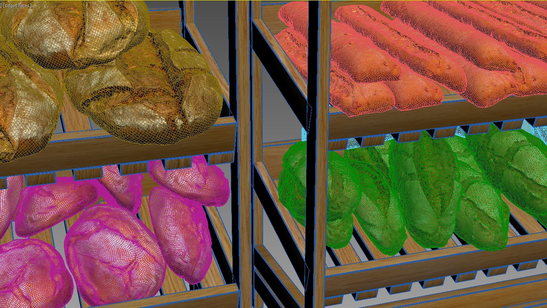 Baked Bread bun and loaf collection on the shelf  3D model_18