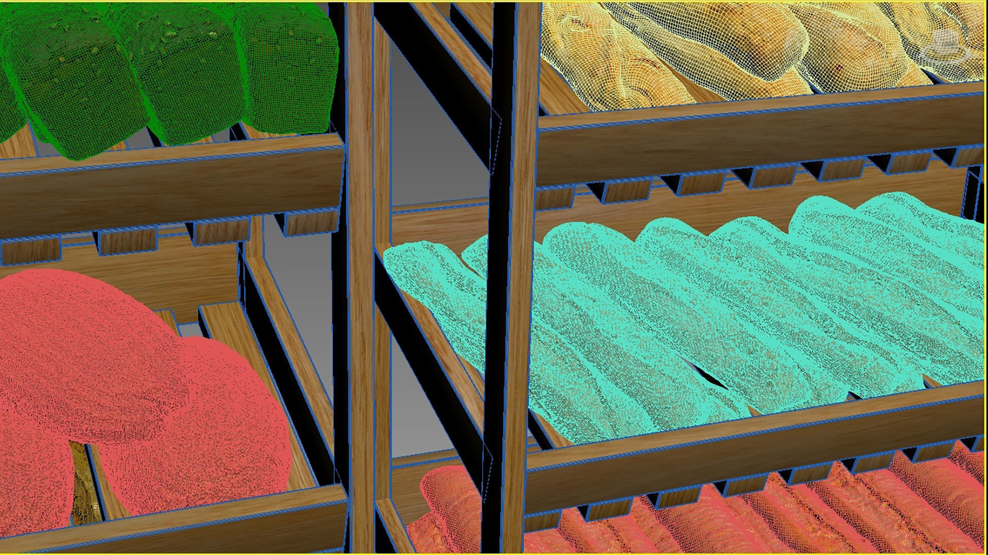 Baked Bread bun and loaf collection on the shelf  3D model_19