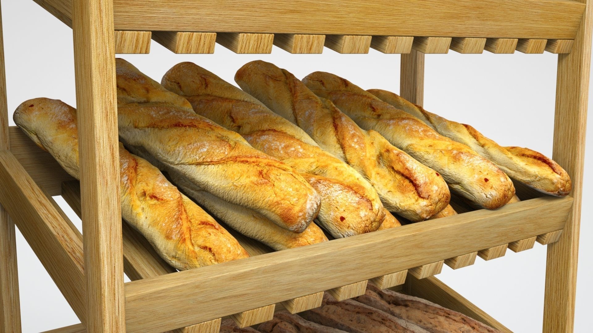 Baked Bread bun and loaf collection on the shelf  3D model_10