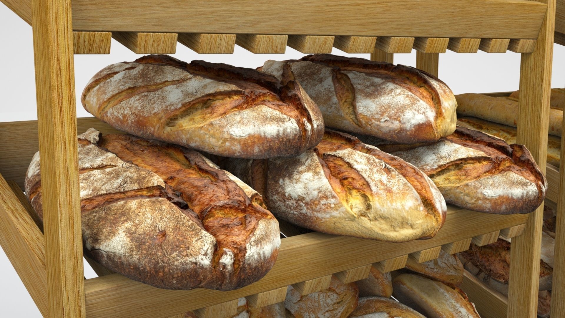 Baked Bread bun and loaf collection on the shelf  3D model_13