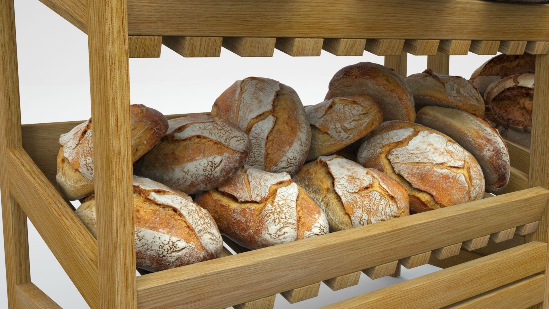 Baked Bread bun and loaf collection on the shelf  3D model_16