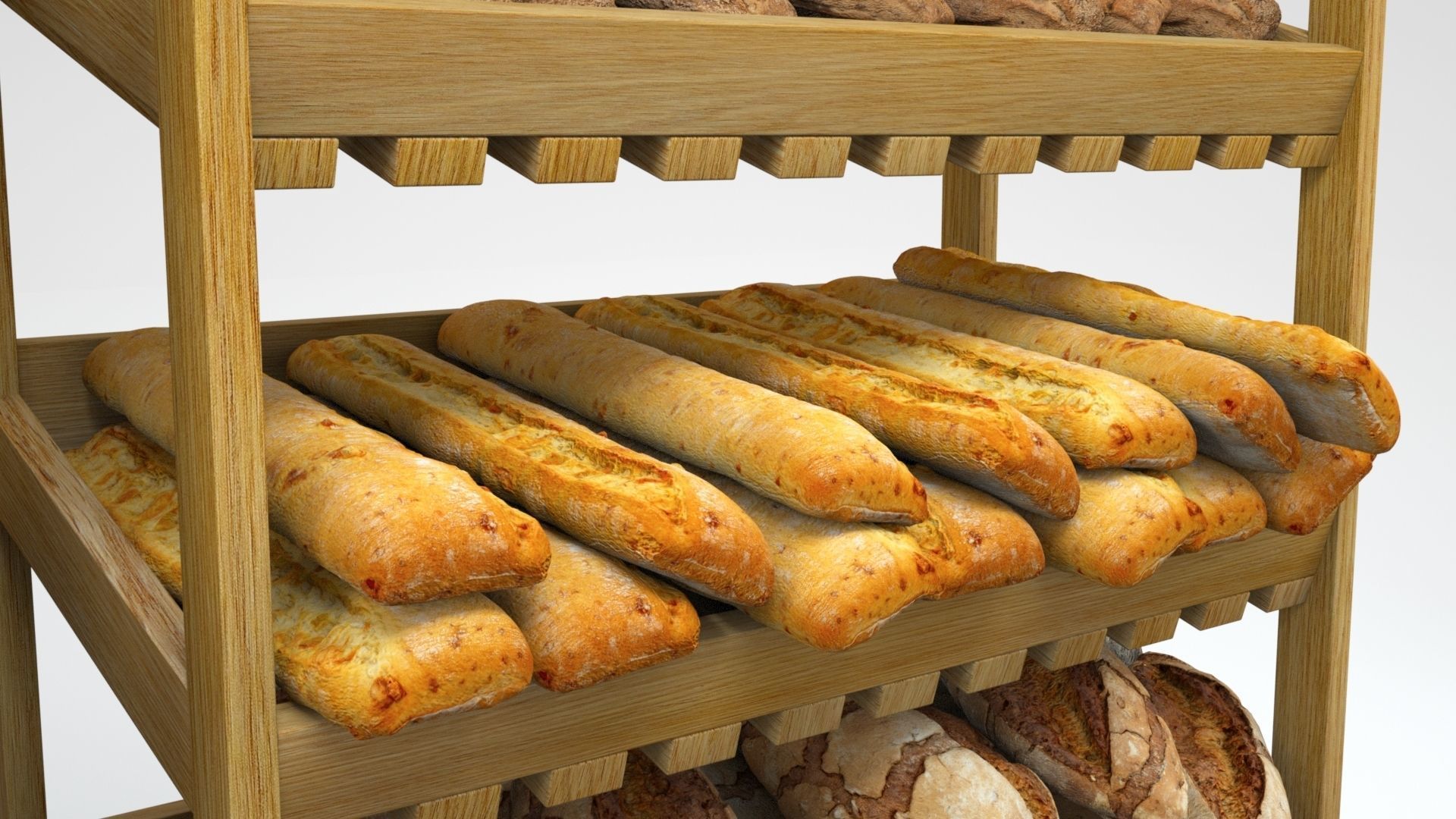 Baked Bread bun and loaf collection on the shelf  3D model_14