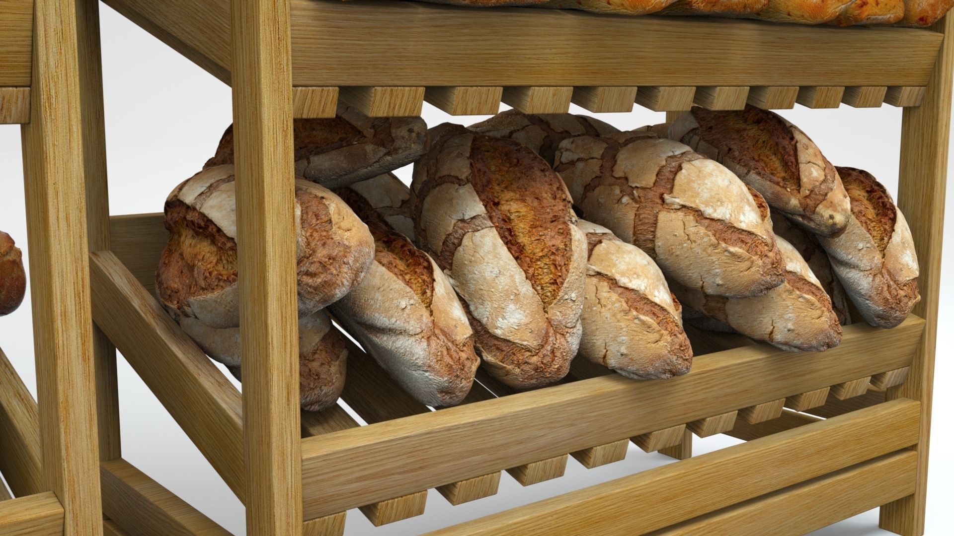 Baked Bread bun and loaf collection on the shelf  3D model_15