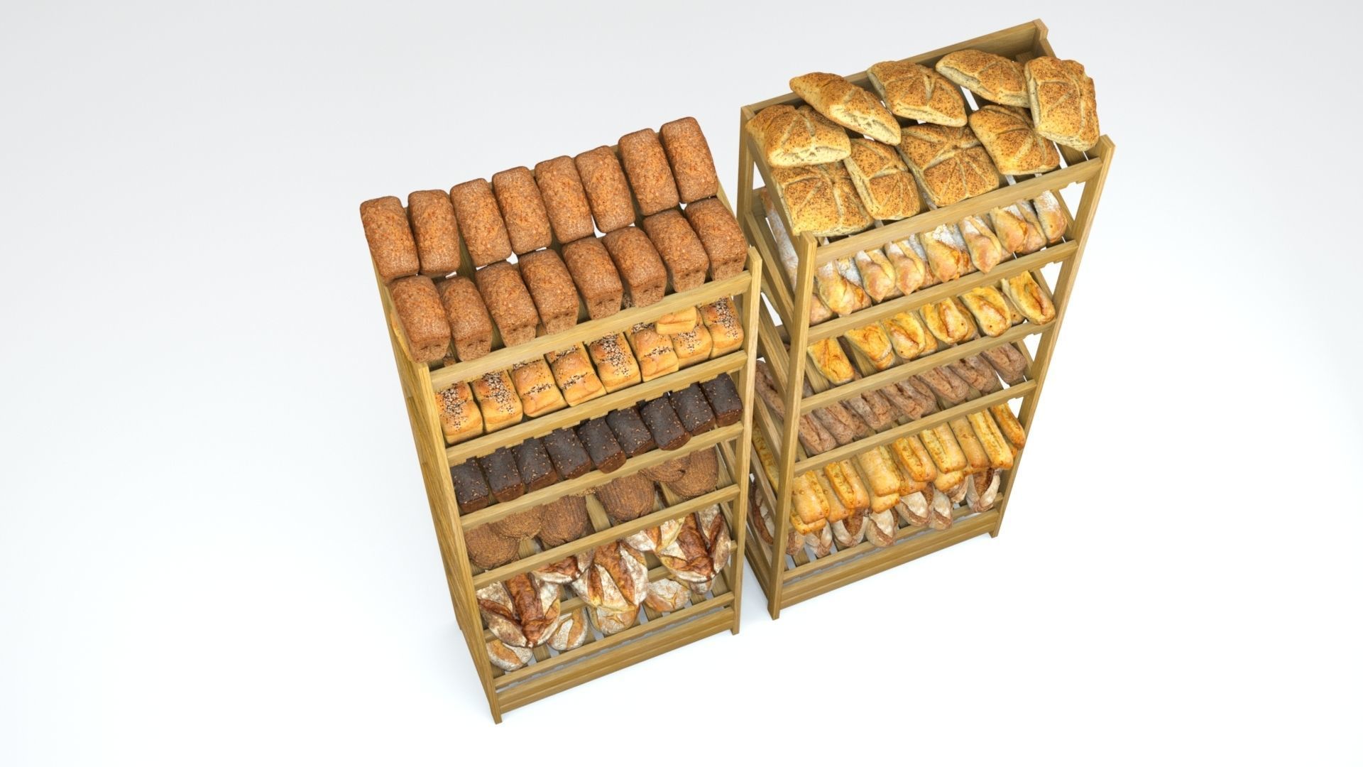 Baked Bread bun and loaf collection on the shelf  3D model_4