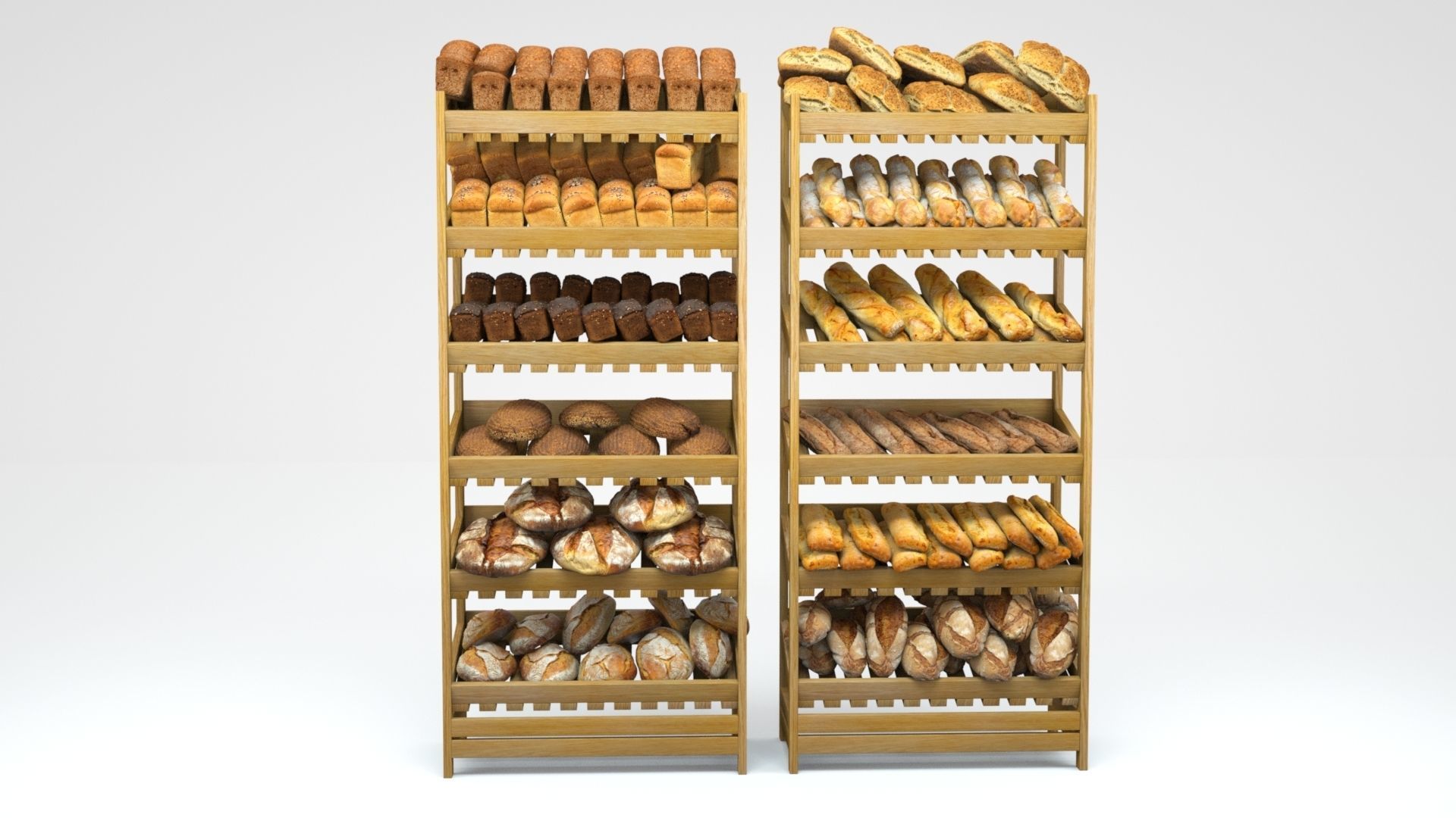 Baked Bread bun and loaf collection on the shelf  3D model_17