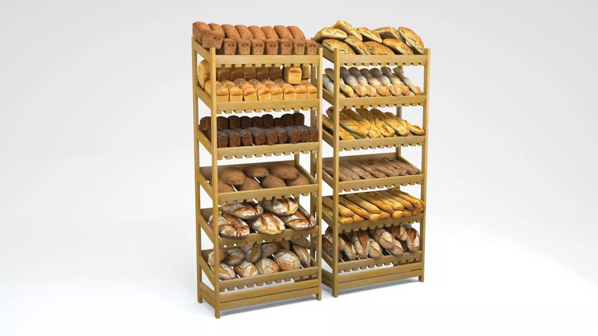 Baked Bread bun and loaf collection on the shelf  3D model_0