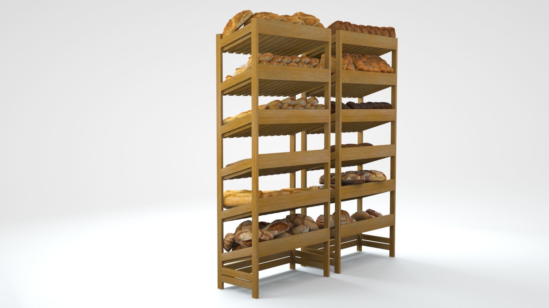 Baked Bread bun and loaf collection on the shelf  3D model_3