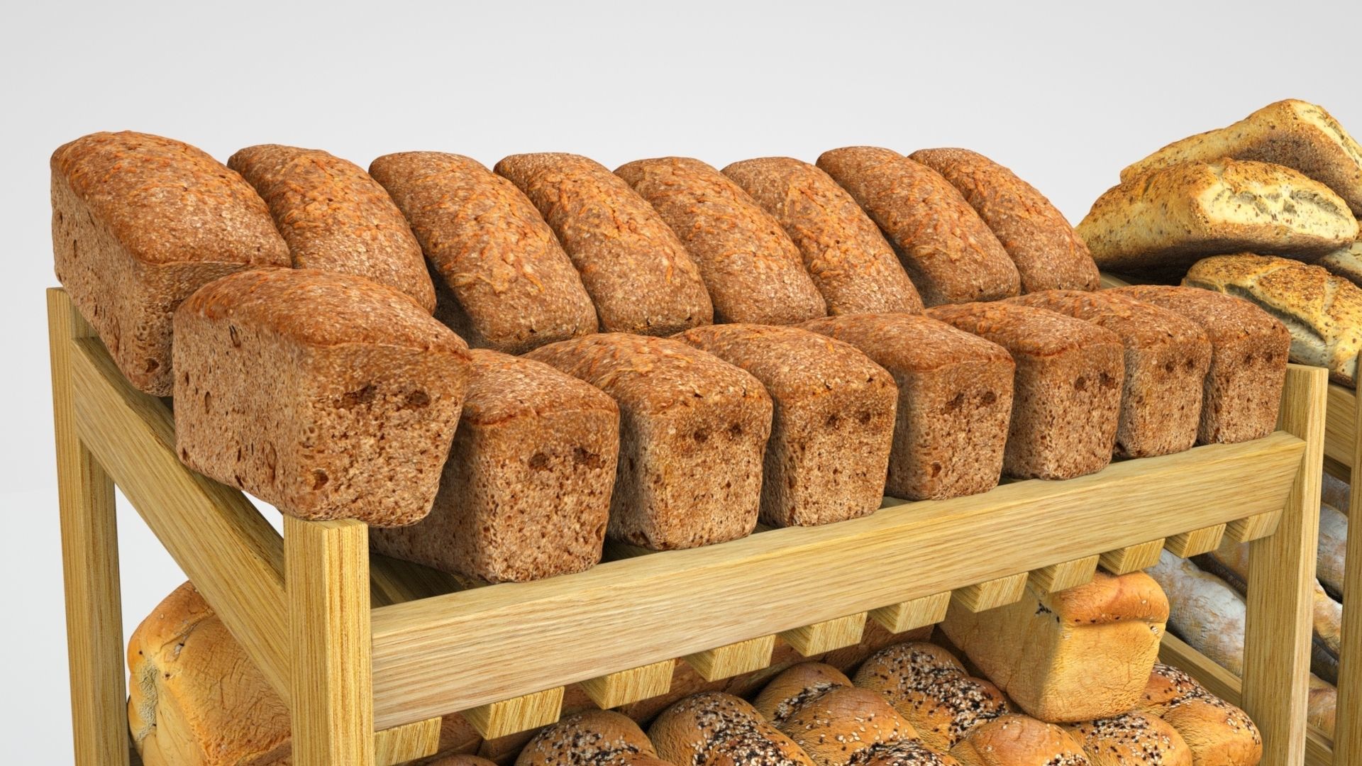 Baked Bread bun and loaf collection on the shelf  3D model_5