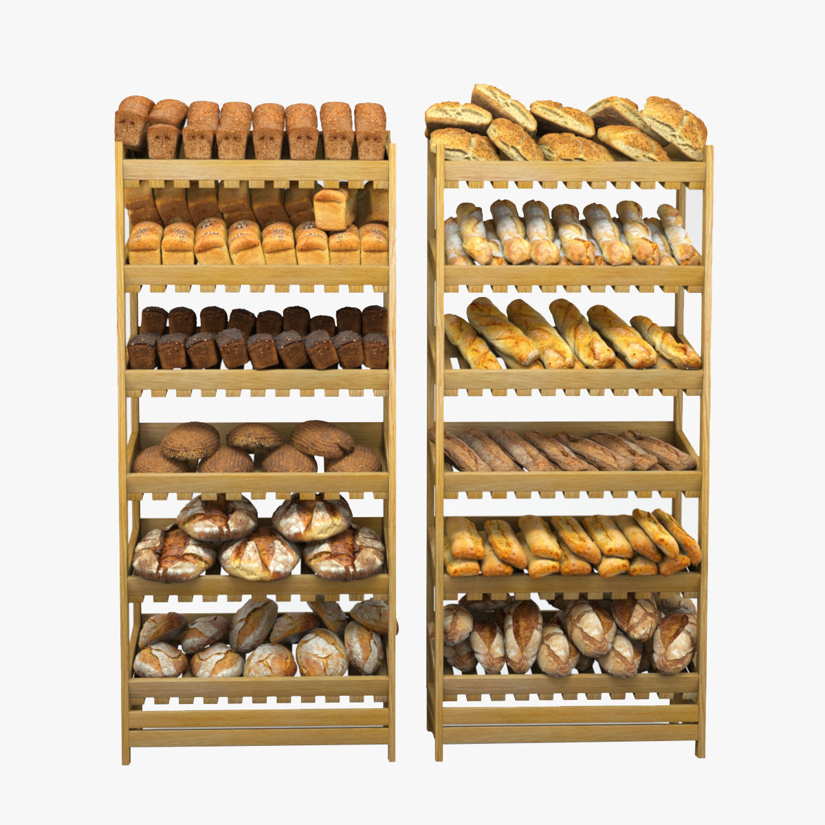 Baked Bread bun and loaf collection on the shelf  3D model_21