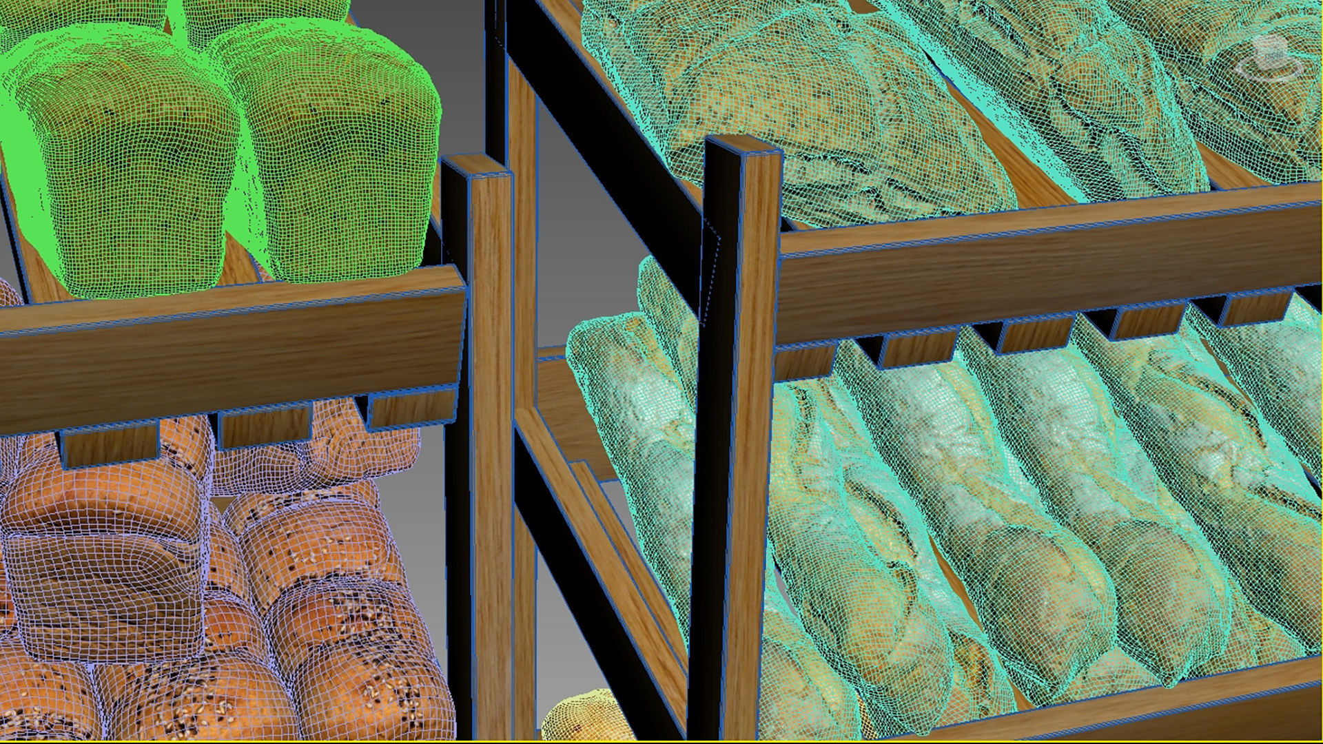 Baked Bread bun and loaf collection on the shelf  3D model_20