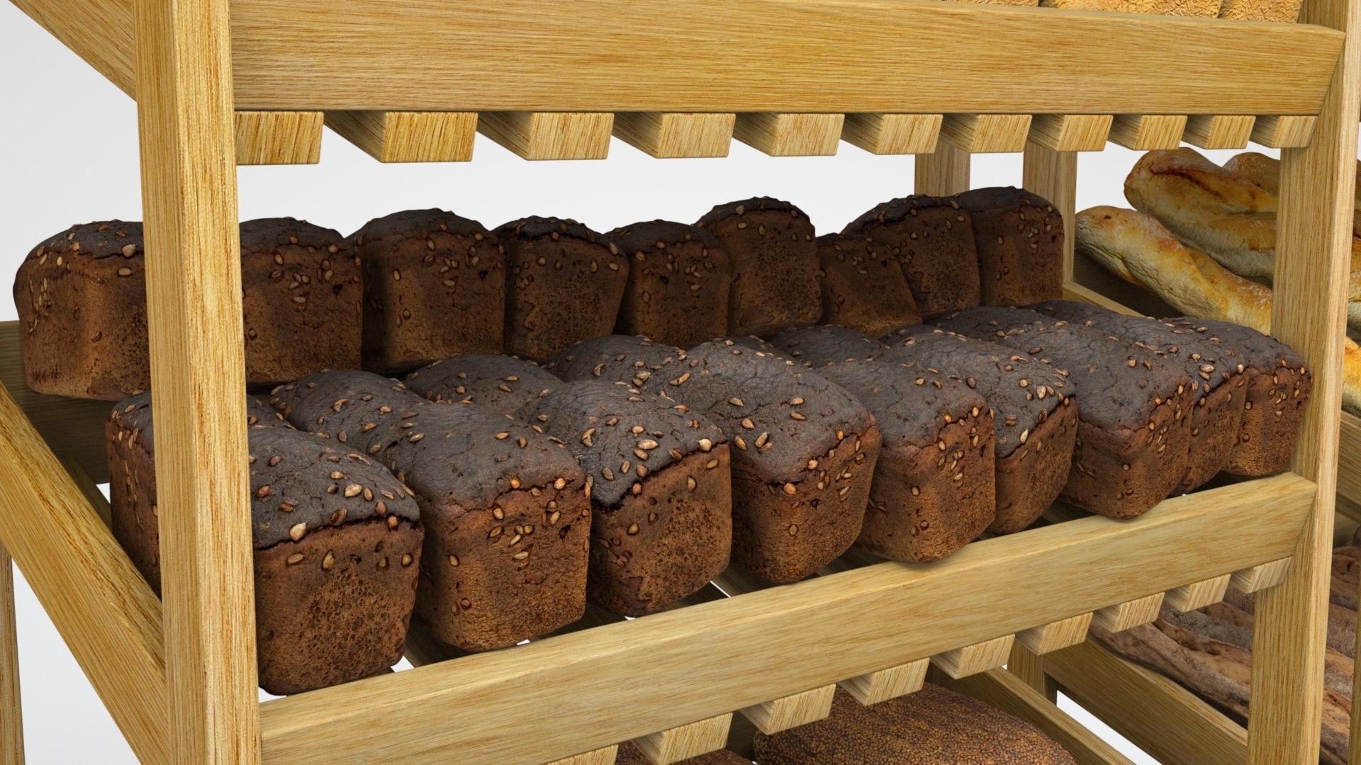 Baked Bread bun and loaf collection on the shelf  3D model_9
