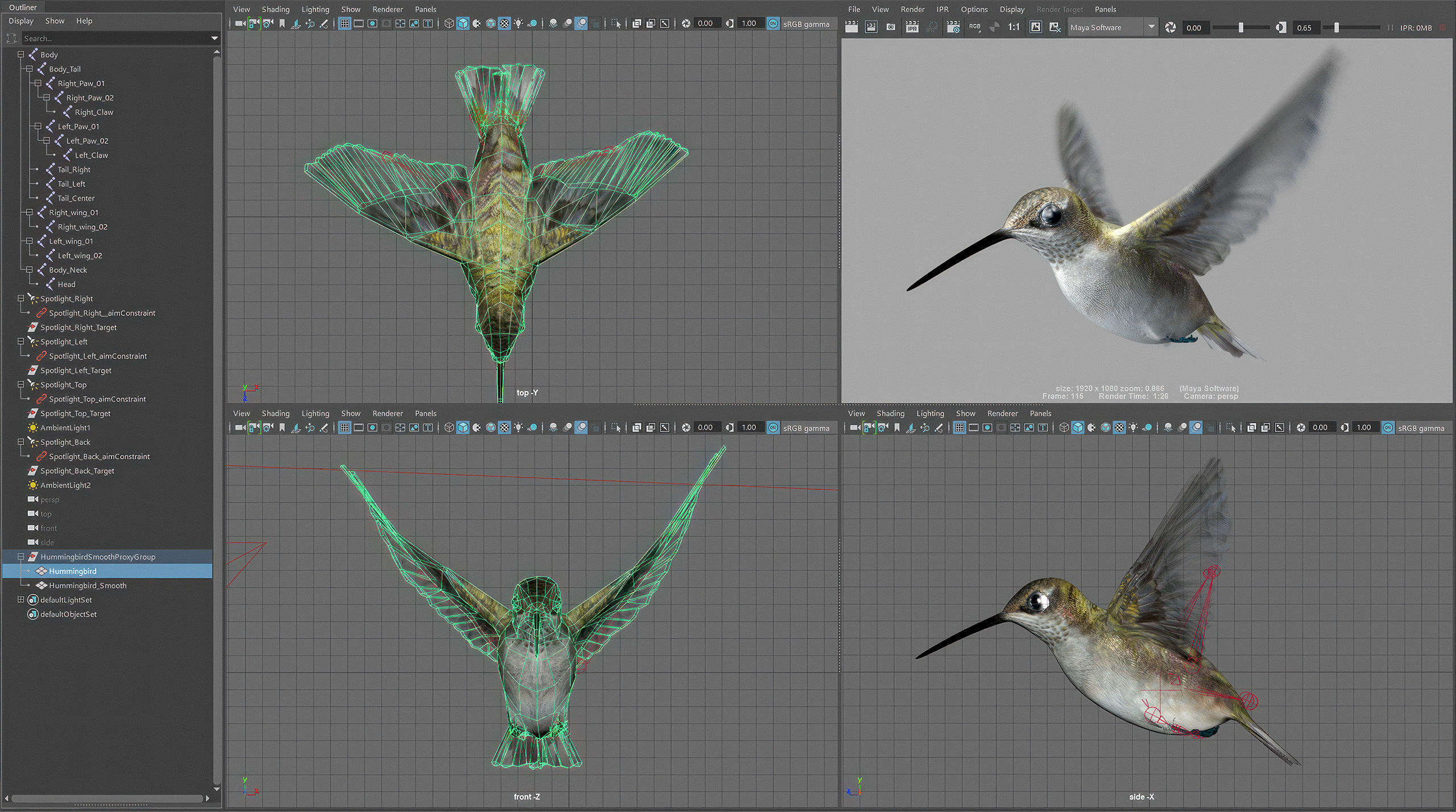 Animated Hummingbird Low-poly 3D model_8