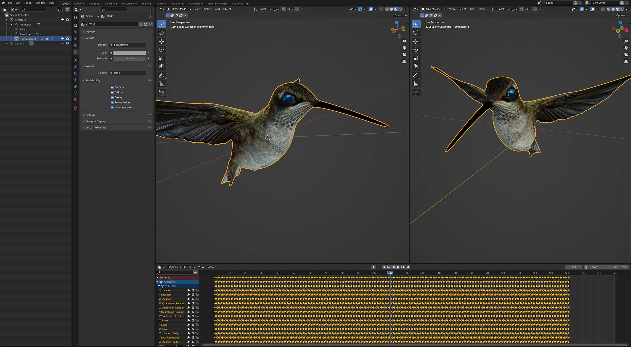 Animated Hummingbird Low-poly 3D model_10