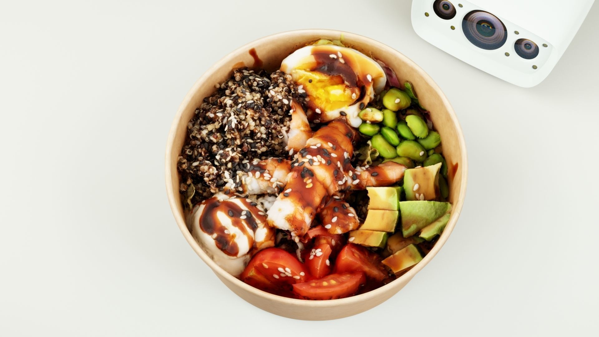 Poke bowl with striped prawn or caramote prawn 3D model_2