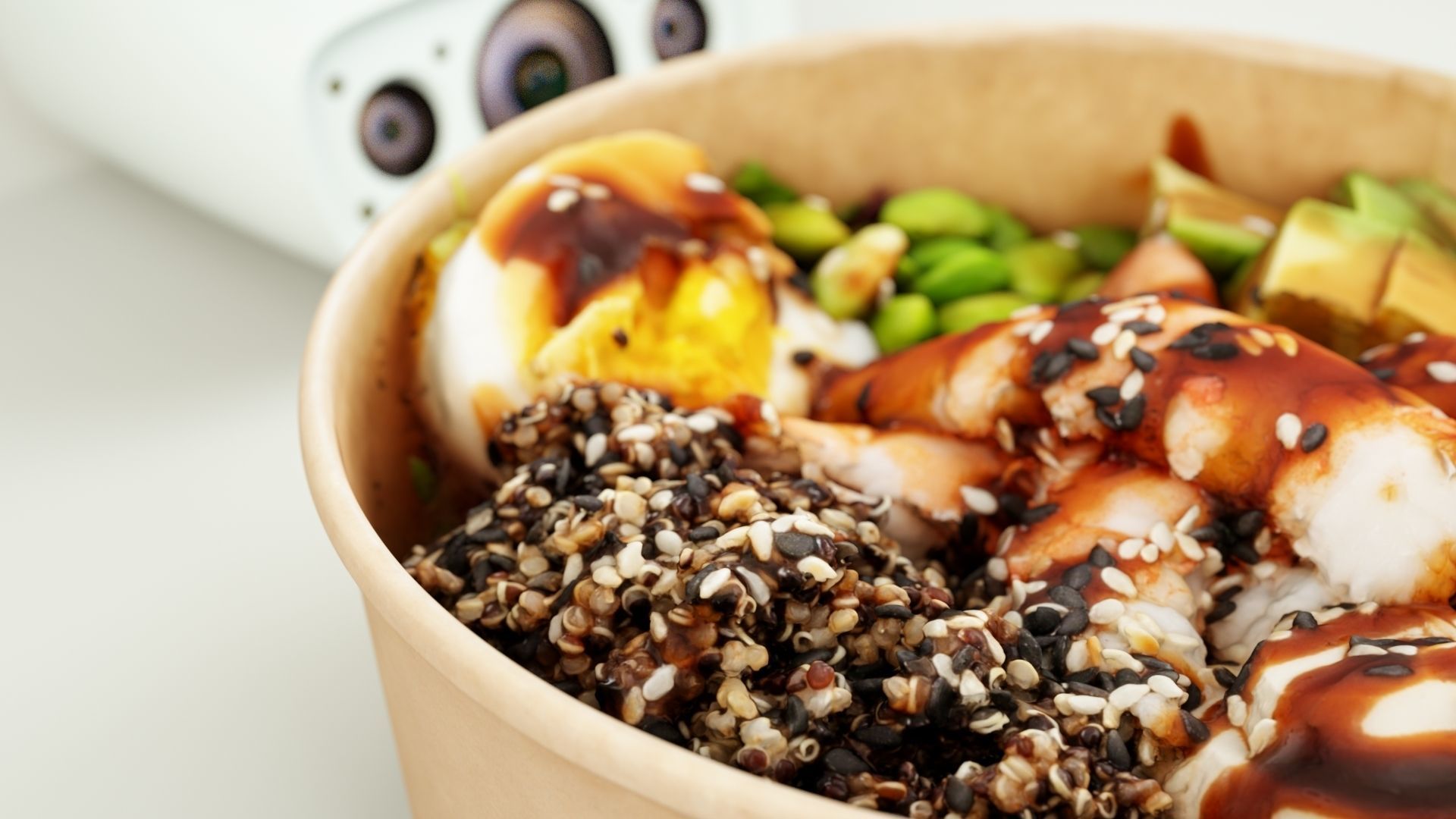 Poke bowl with striped prawn or caramote prawn 3D model_3