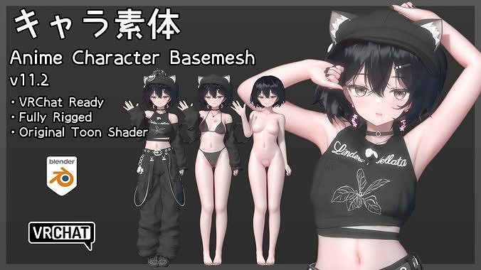 Anime Character Basemesh v11 2 2 Blender VRChat 3D model