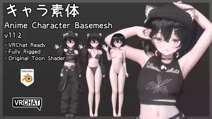 Anime Character Basemesh v11 2 2 Blender VRChat 3D model