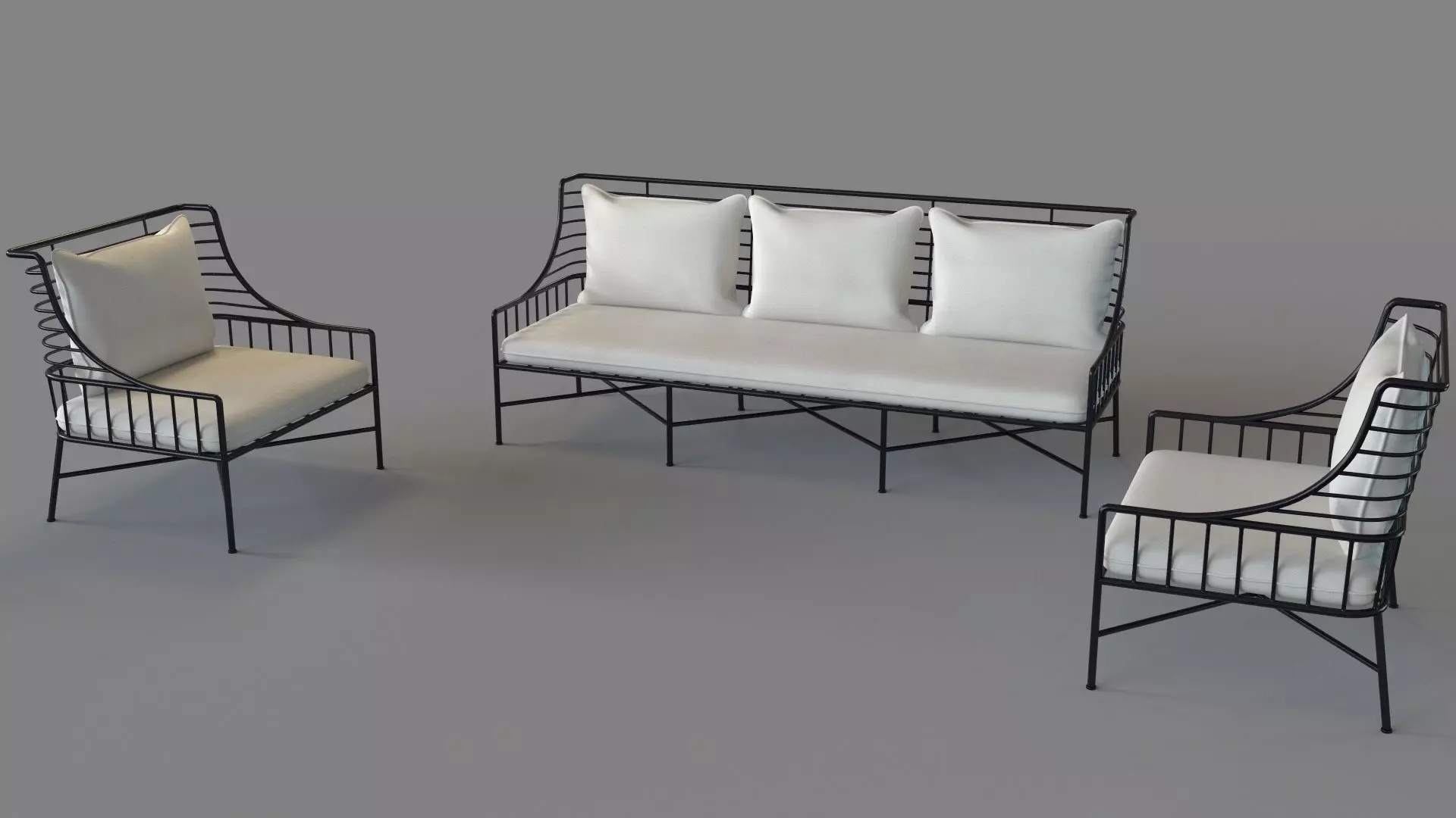 Breton Black Metal Outdoor Sofa And Chair 3D model_0