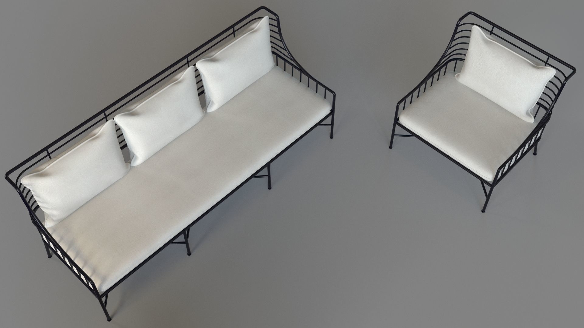 Breton Black Metal Outdoor Sofa And Chair 3D model_4