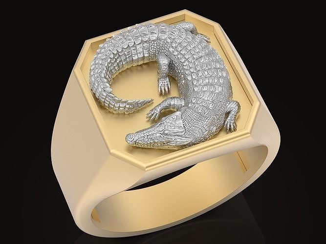 Crocodile Cushion Man Ring Sculpture jewelry Silver Gold  Print 3D print model