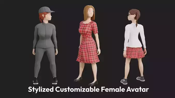 Stylized Customizable Avatar - Female  Low-poly 3D model
