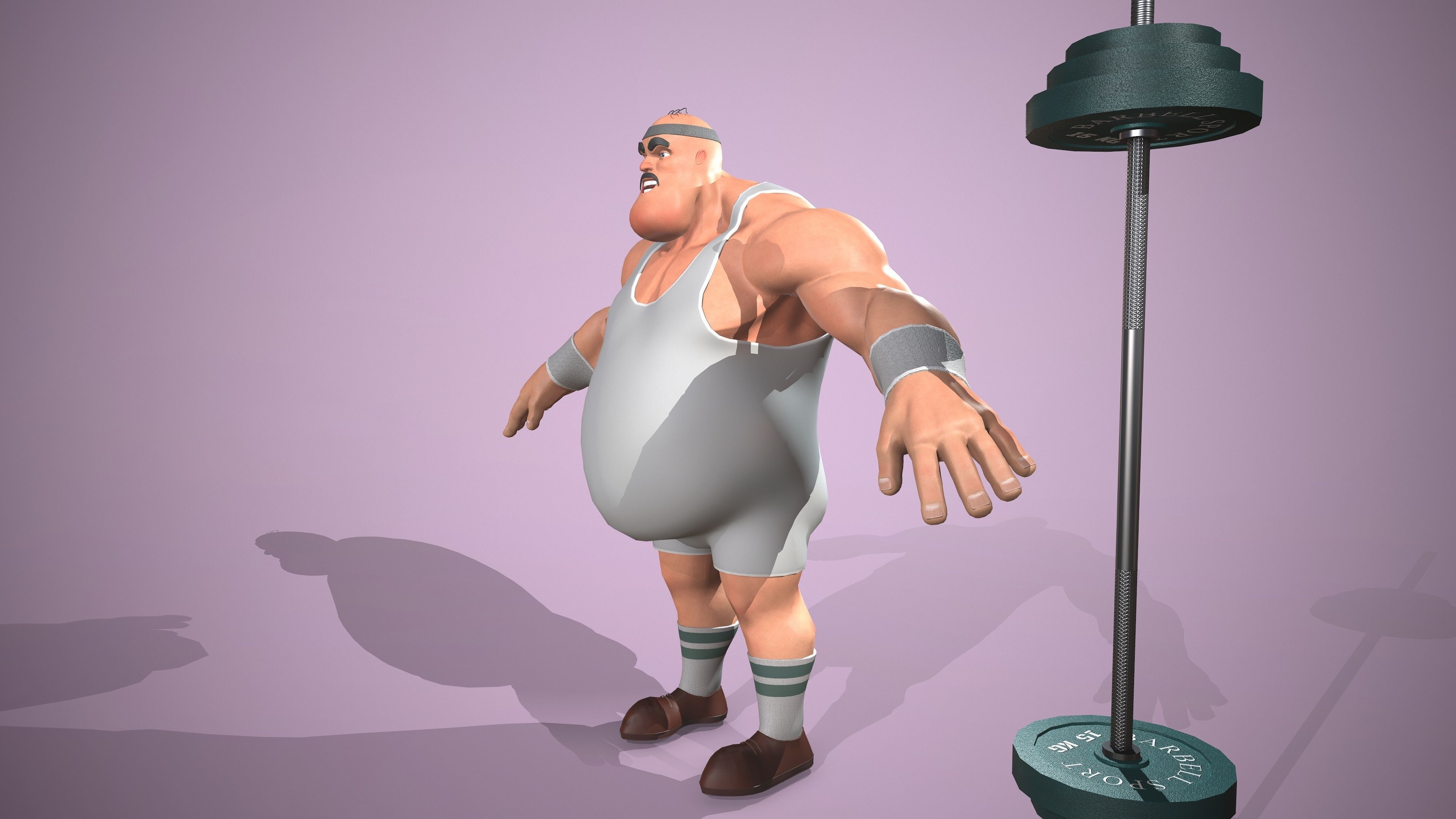 Athlete cartoon character holding weight Low-poly 3D model_8