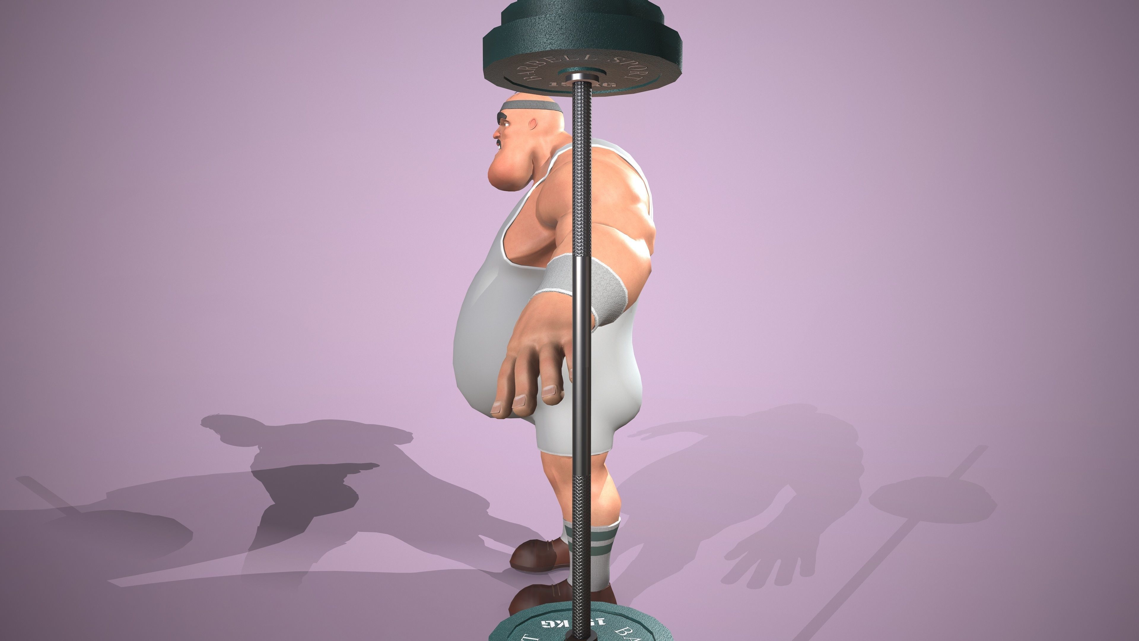 Athlete cartoon character holding weight Low-poly 3D model_7