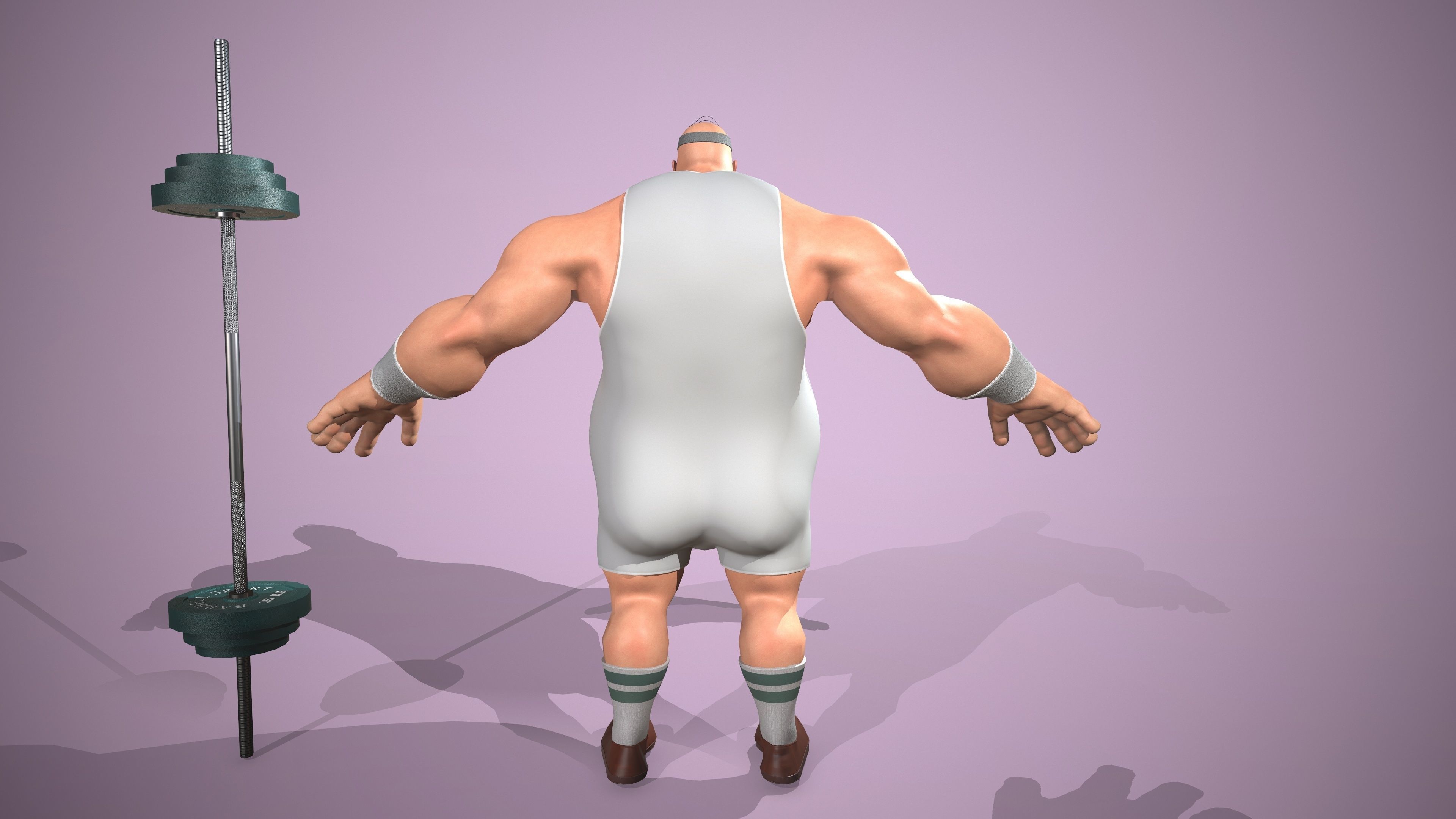 Athlete cartoon character holding weight Low-poly 3D model_5
