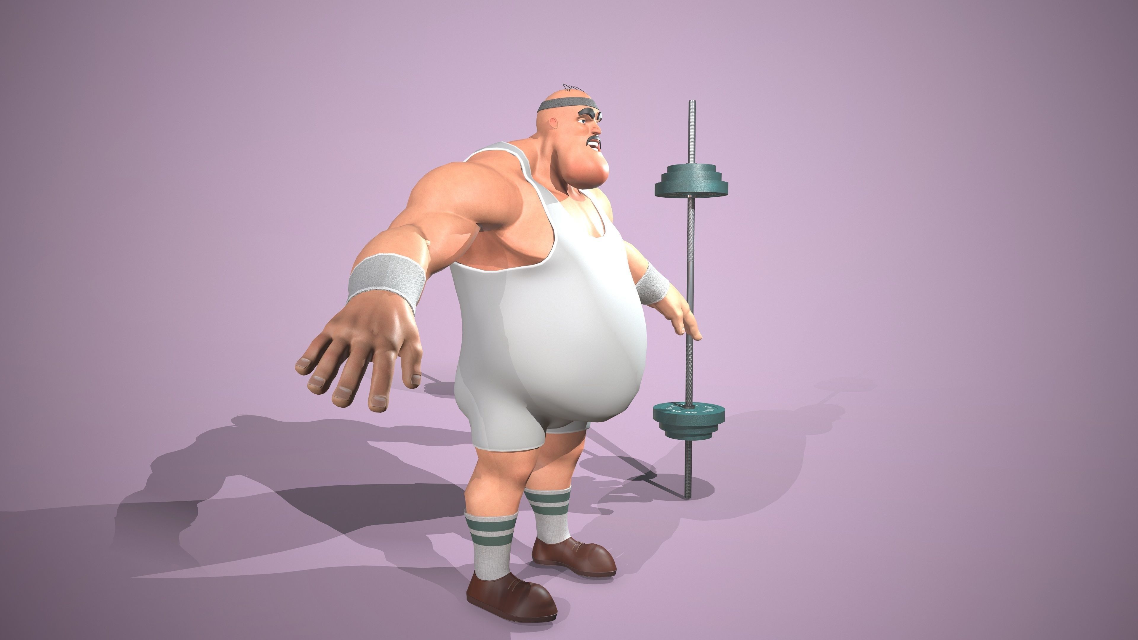 Athlete cartoon character holding weight Low-poly 3D model_2