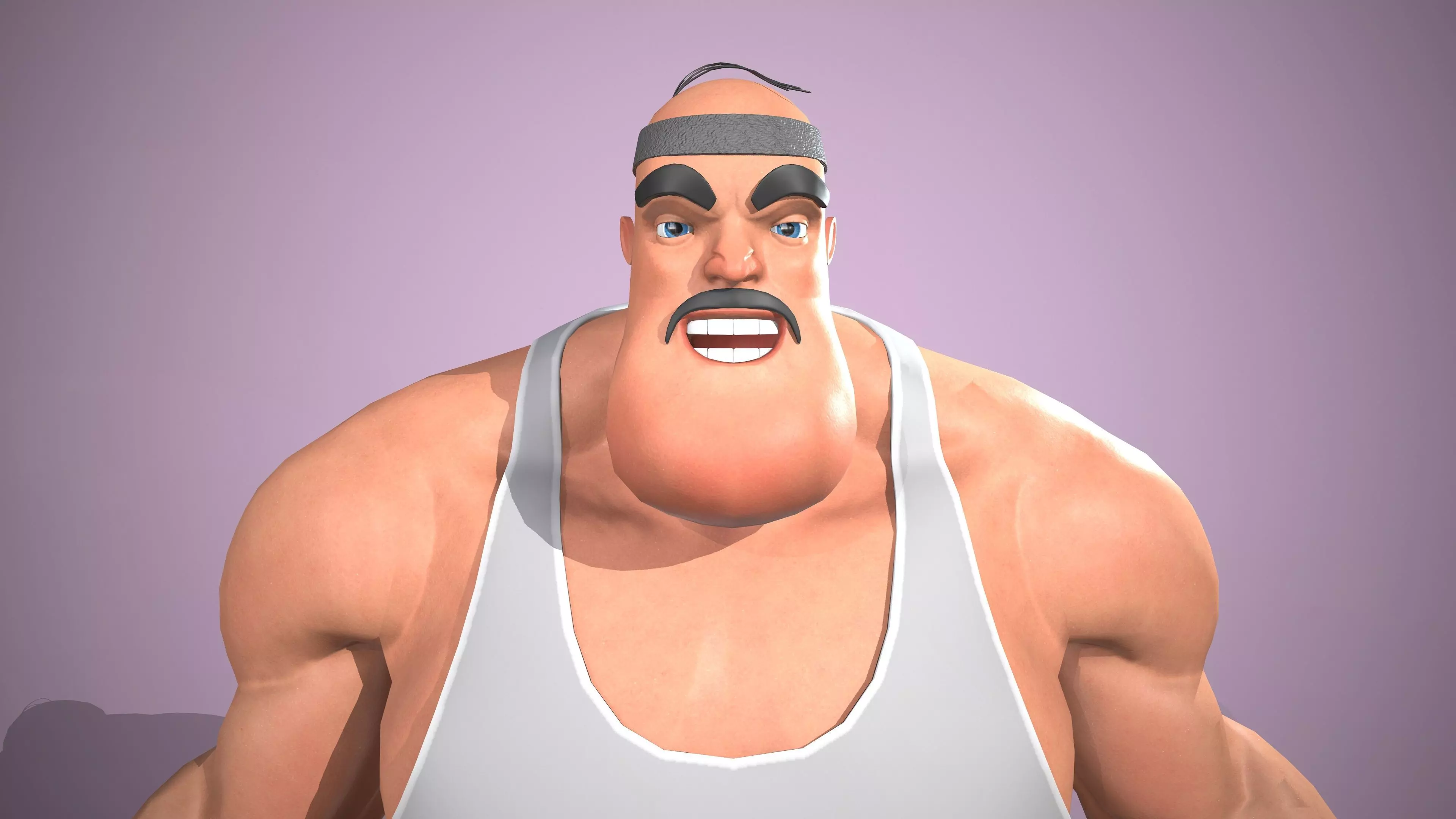 Athlete cartoon character holding weight Low-poly 3D model_0