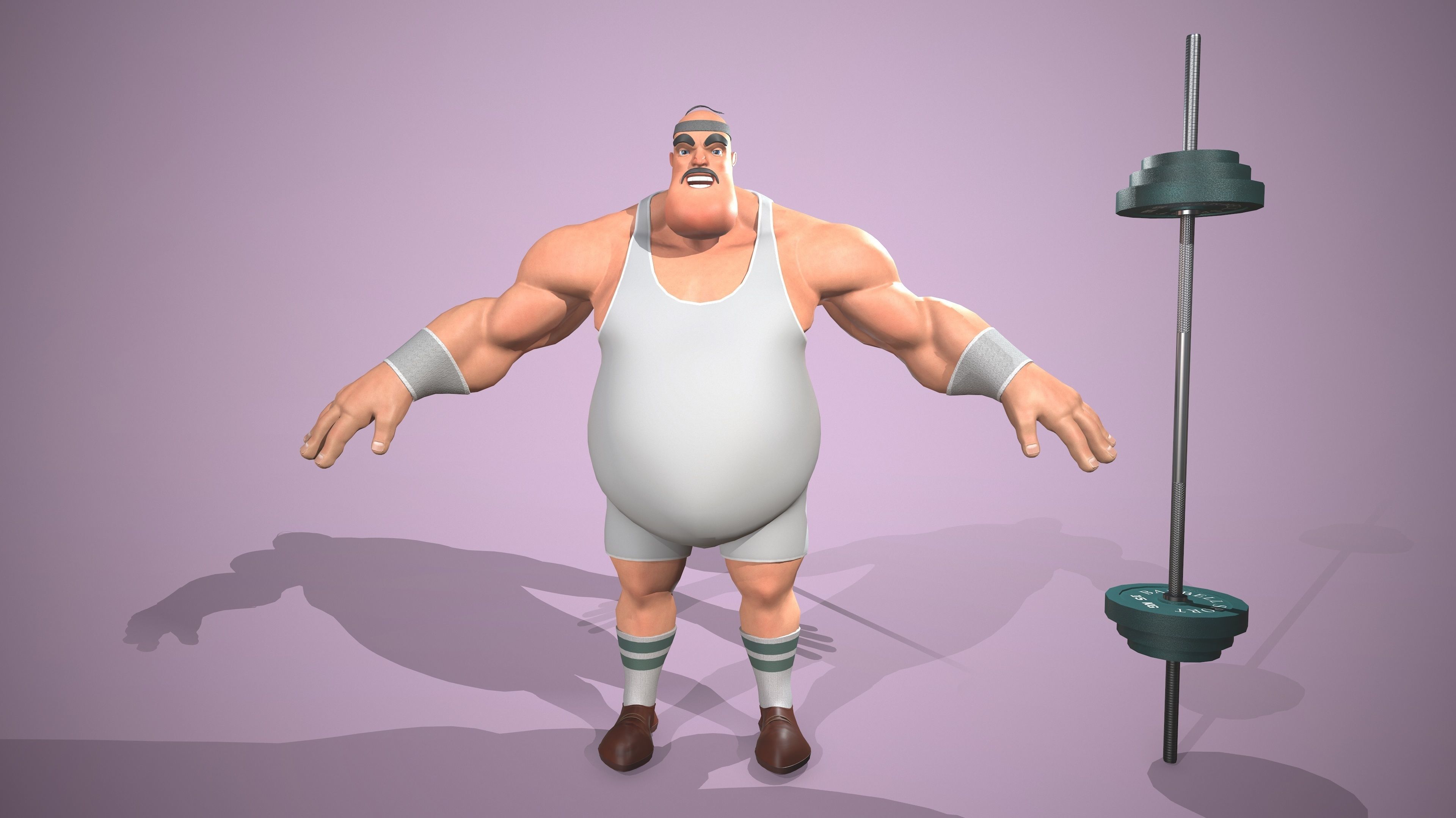 Athlete cartoon character holding weight Low-poly 3D model_1
