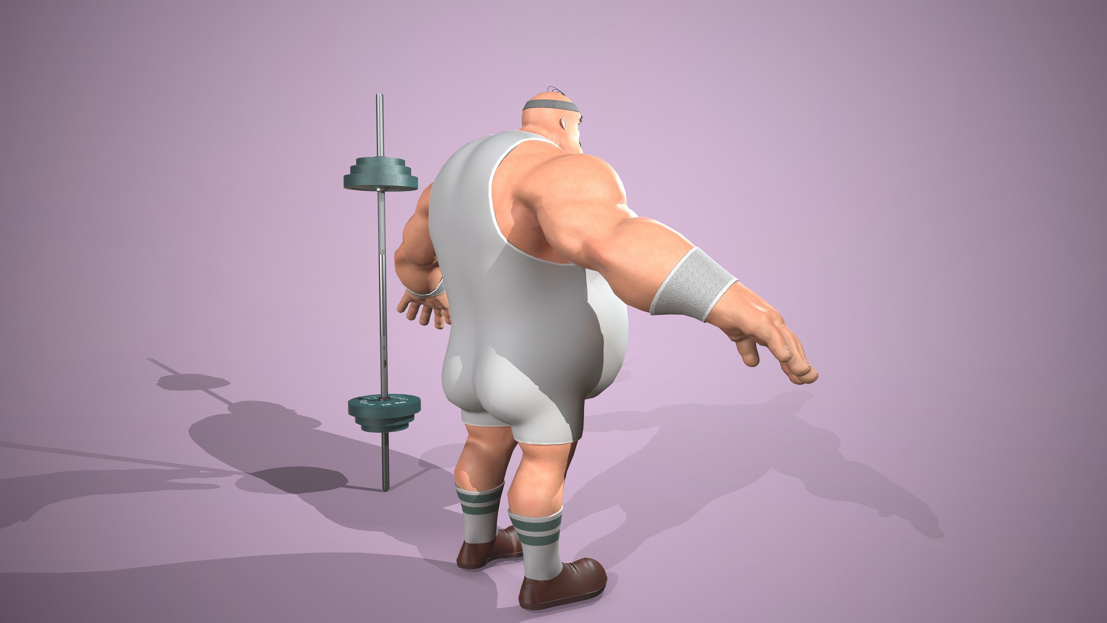 Athlete cartoon character holding weight Low-poly 3D model_4