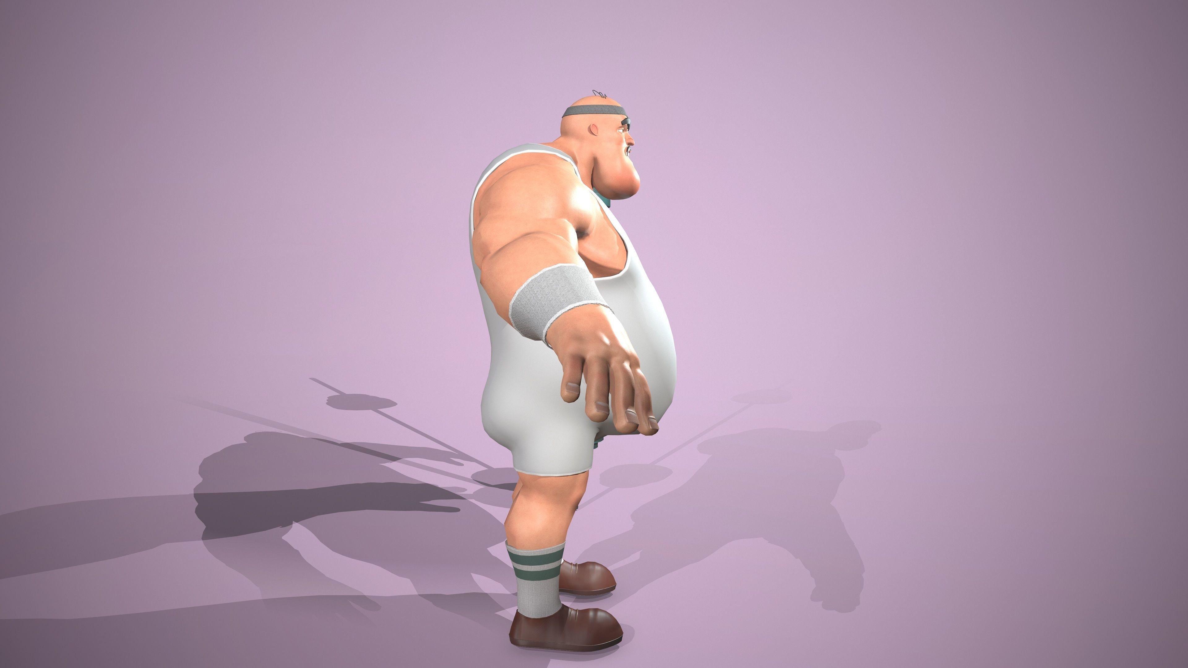 Athlete cartoon character holding weight Low-poly 3D model_3