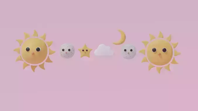 Cartoon Cute Sun Moon Star and Cloud