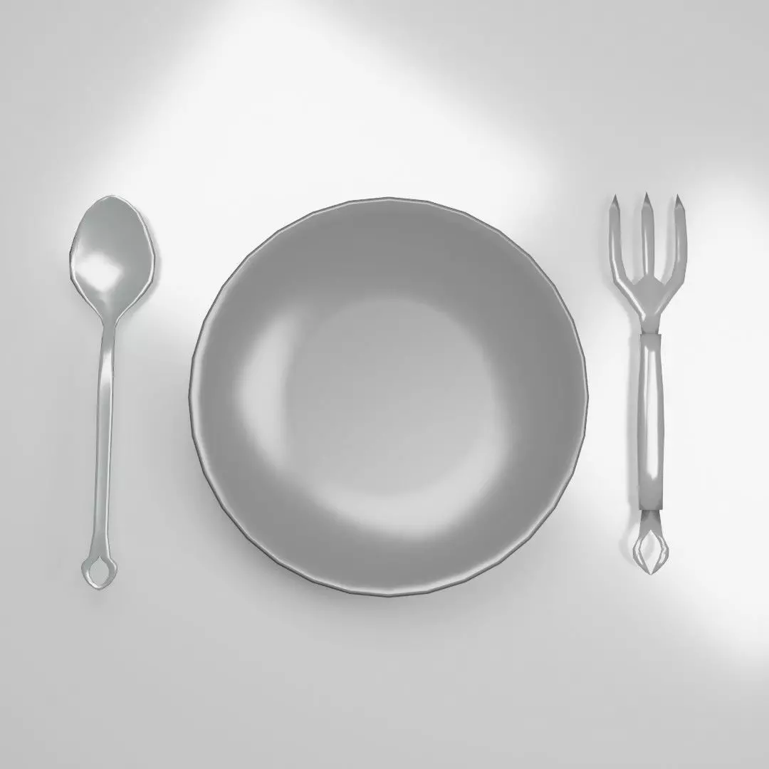 Silver Plate With Spoon x Pork 3D model_0