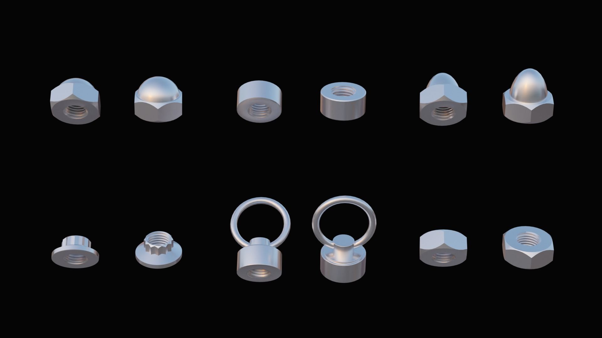35 Bolts and nuts Low-poly 3D model_2