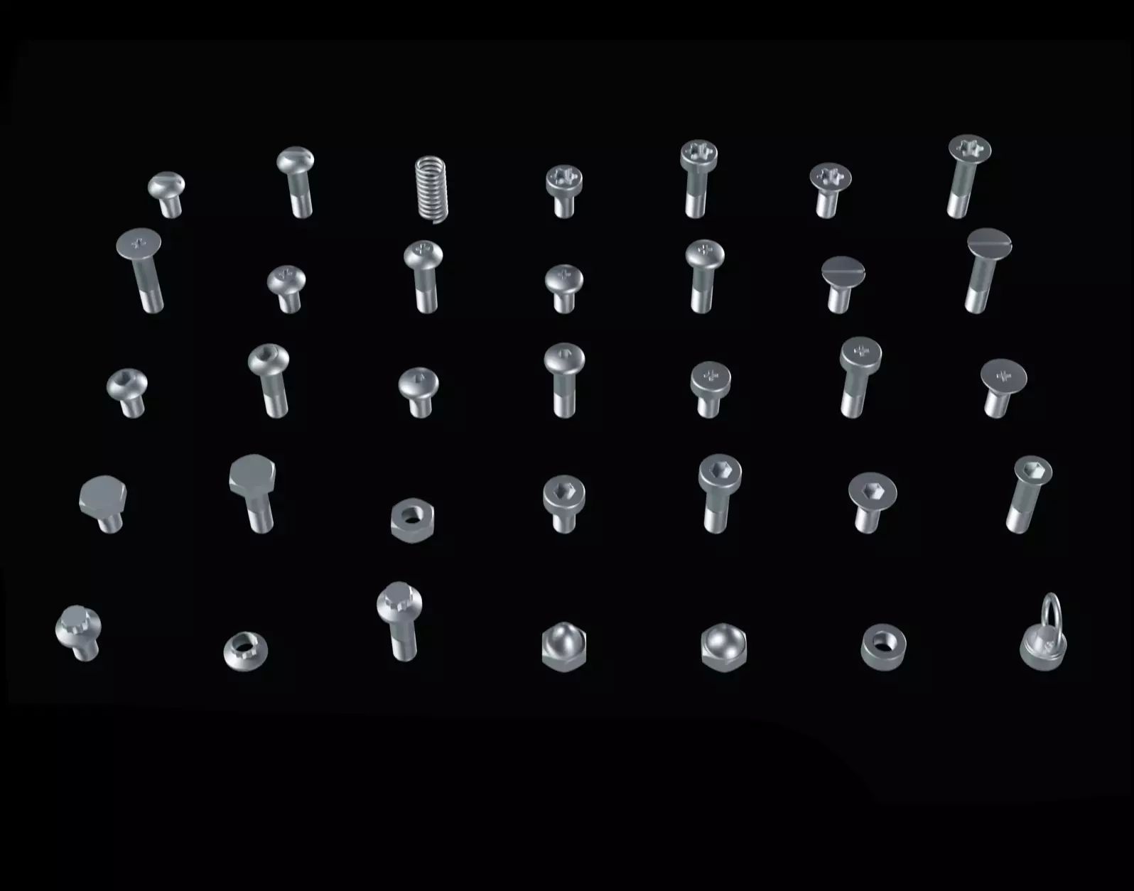 35 Bolts and nuts Low-poly 3D model_0