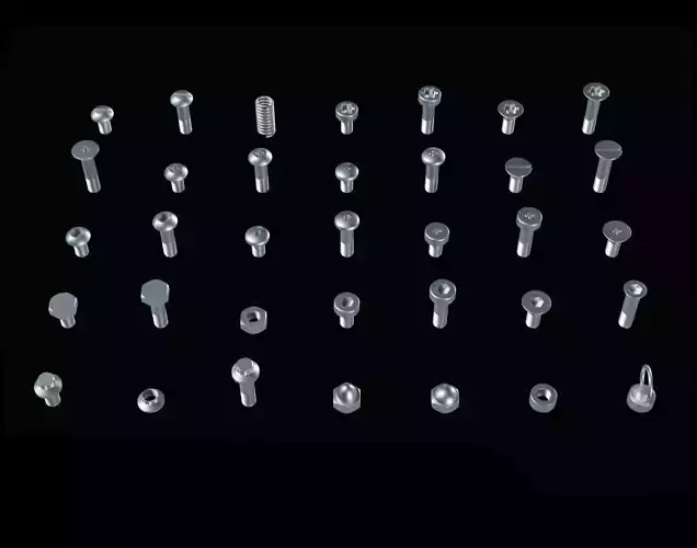 35 Bolts and nuts Low-poly 3D model