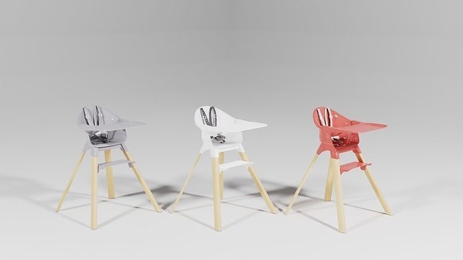 Baby feeding chair set 3 various colours S Low-poly 3D model