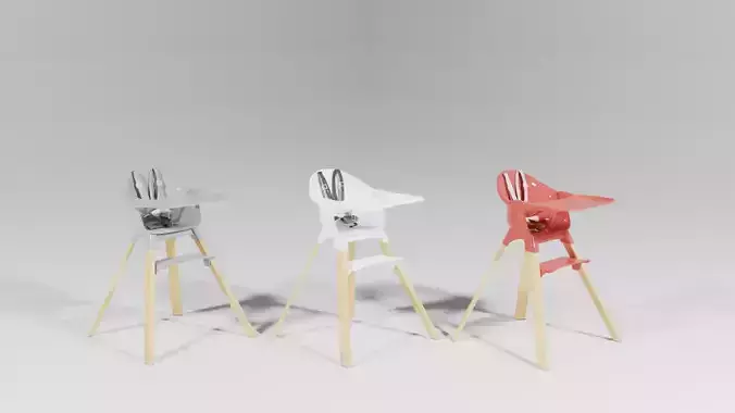 Baby feeding chair set 3 various colours S Low-poly 3D model