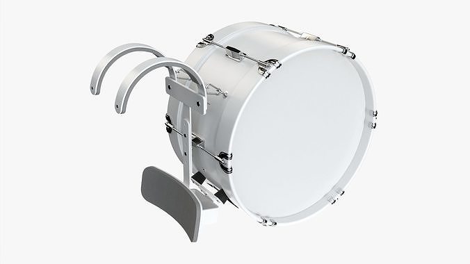 Marching bass drum with carrier pure white 3D model