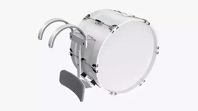 Marching bass drum with carrier pure white 3D model