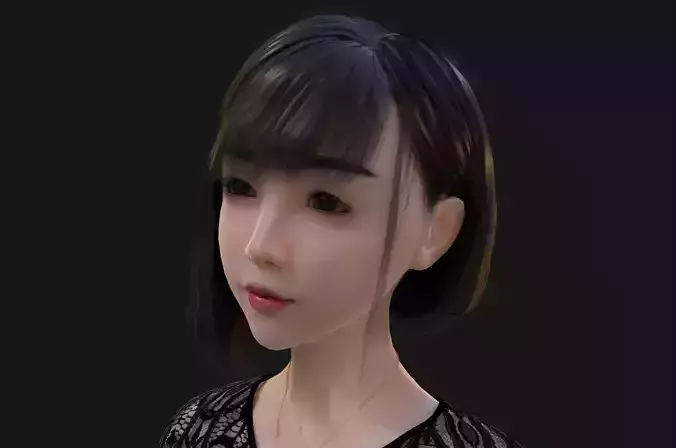 Asian girls young girls Low-poly 3D model