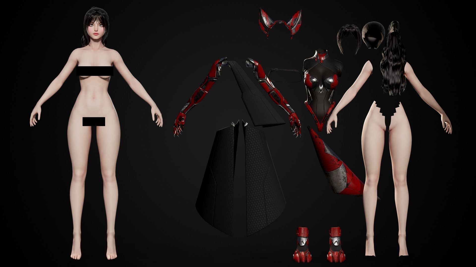 Cosmo Fox Girl Sci-fi Kitsune - Game Ready Low-poly 3D model_9