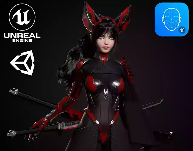 Cosmo Fox Girl Sci-fi Kitsune - Game Ready Low-poly 3D model