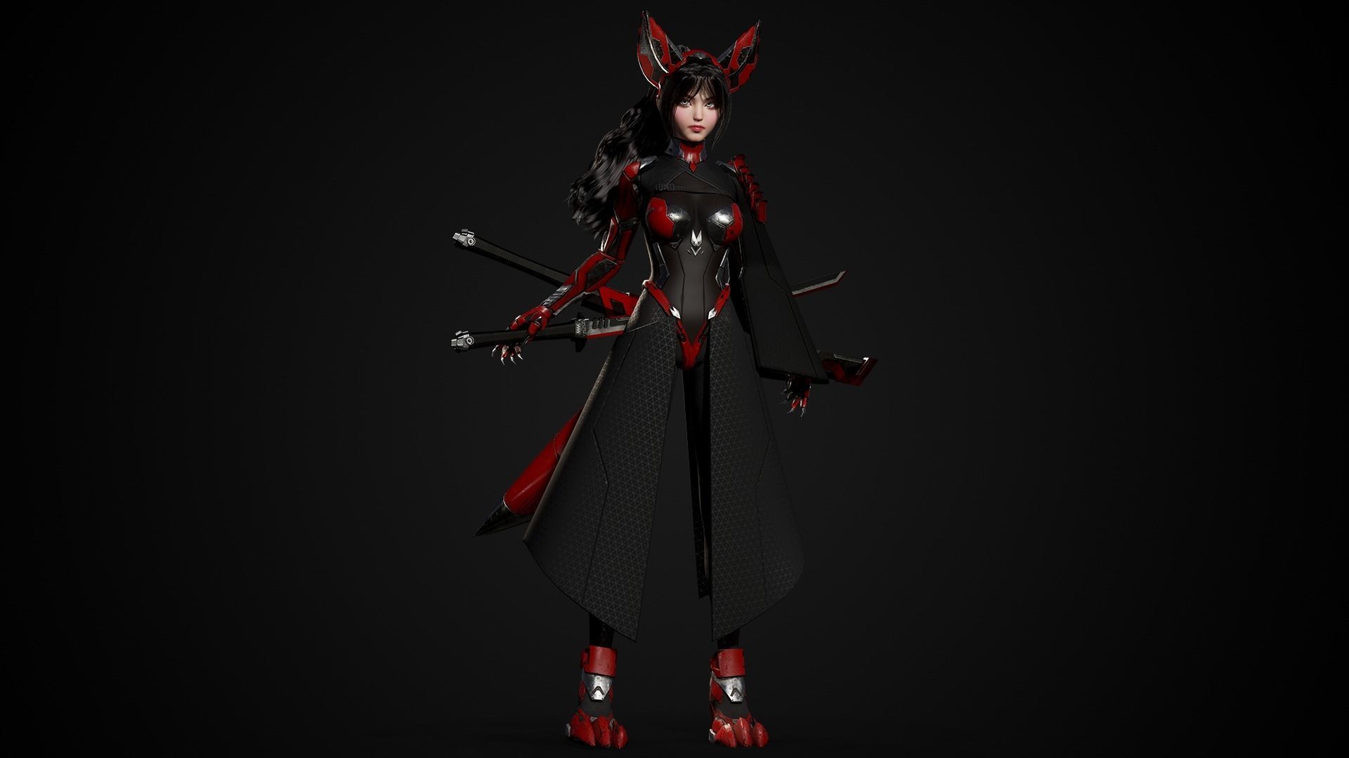 Cosmo Fox Girl Sci-fi Kitsune - Game Ready Low-poly 3D model_23