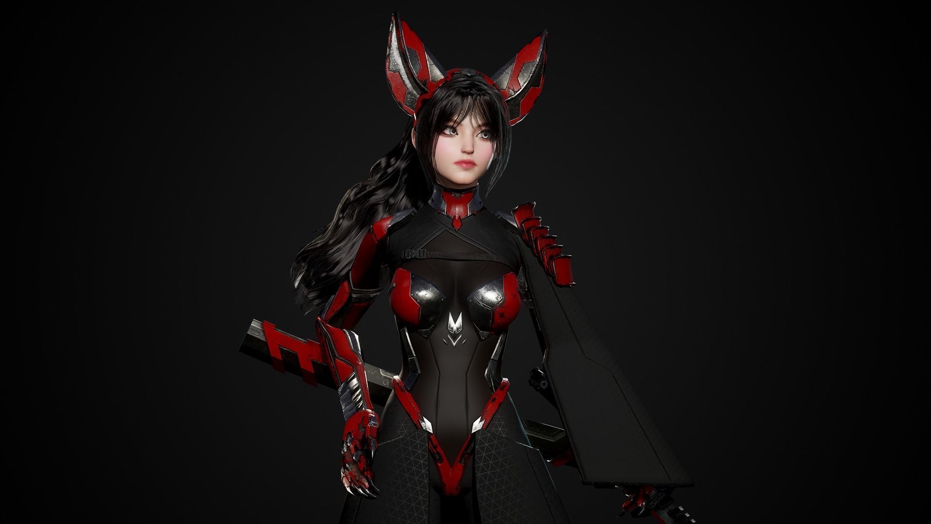 Cosmo Fox Girl Sci-fi Kitsune - Game Ready Low-poly 3D model_26